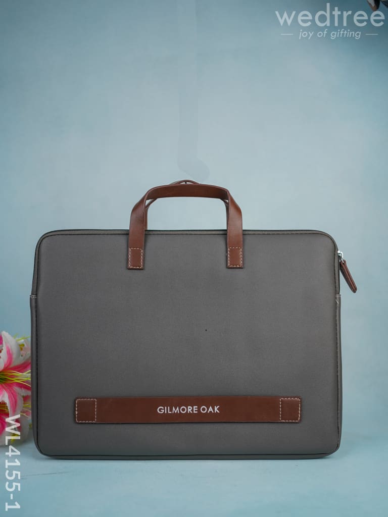 Leather Laptop Bag- Gray With Tan Handles - Wl4155-1 Bags & Wallets