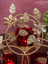 Leaves & Flowers Metal T Light Holder With A Radiating Red Glass - Wl3204 Candles And Votives