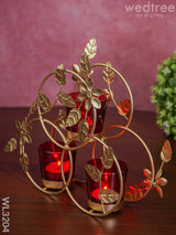 Leaves & Flowers Metal T Light Holder With A Radiating Red Glass - Wl3204 Candles And Votives