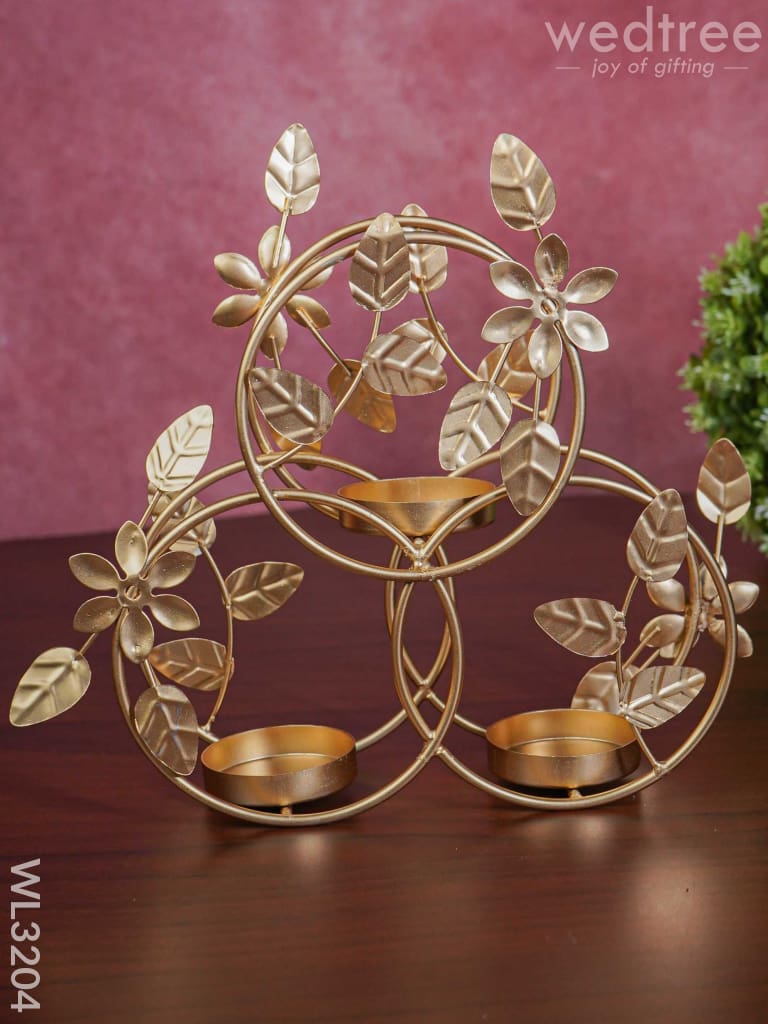 Leaves & Flowers Metal T Light Holder With A Radiating Red Glass - Wl3204 Candles And Votives