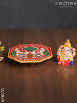 Marble - Ganesha With Hexagon Shaped Chowki W2859 Decor