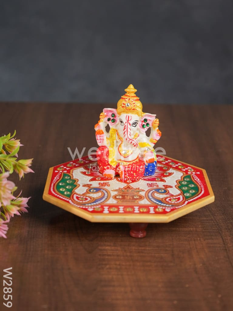 Marble - Ganesha With Hexagon Shaped Chowki W2859 Decor