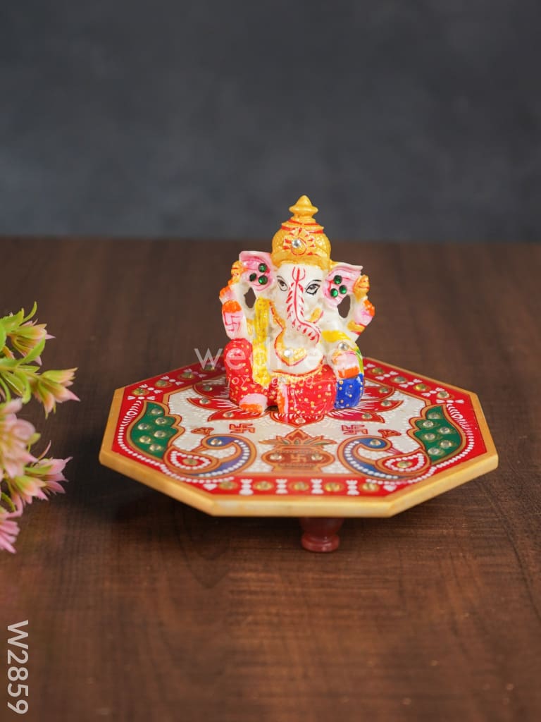 Marble - Ganesha With Hexagon Shaped Chowki W2859 Decor