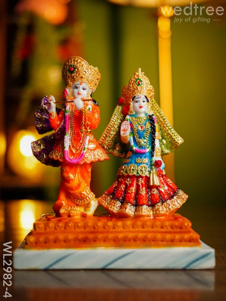 Marble Hand Painted Radha Krishna Idol - Wl2982 Orange & Blue Showpieces