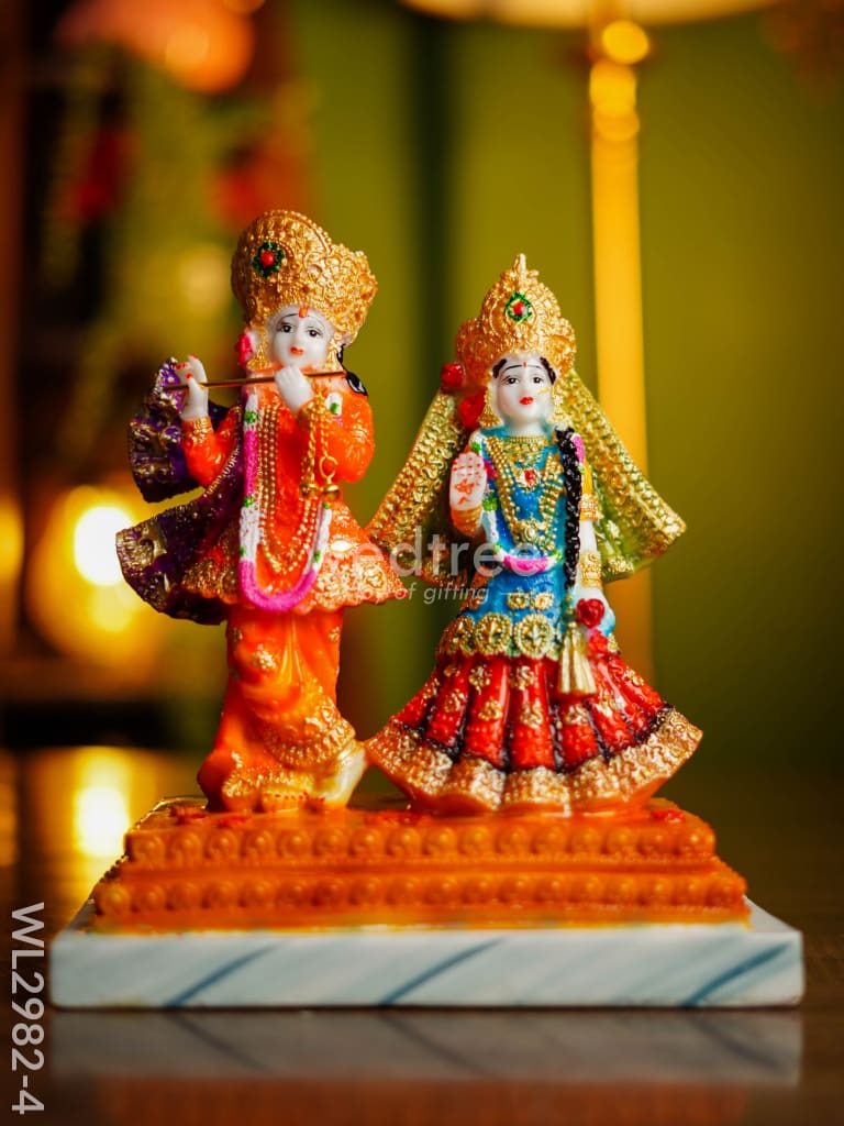 Marble Hand Painted Radha Krishna Idol - Wl2982 Orange & Blue Showpieces