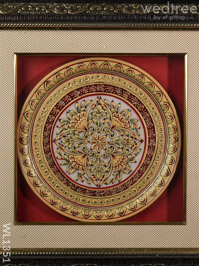 Marble Painted Round Floral Thali Frame:  9 Inches - Wl1351 Decor