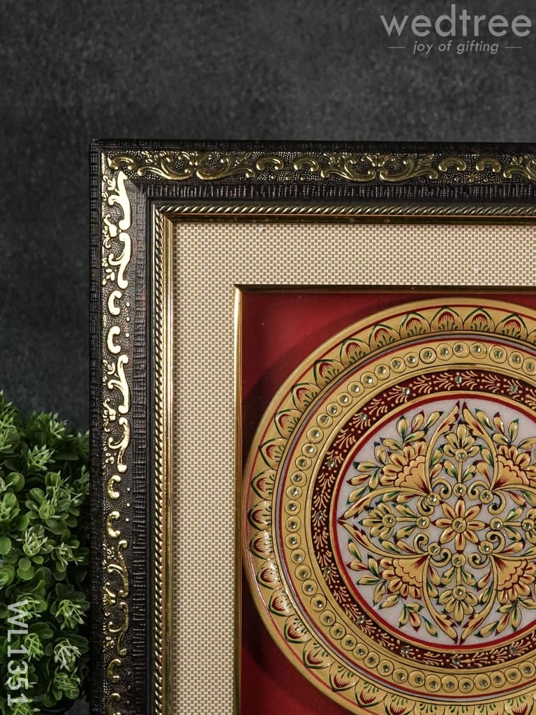 Marble Painted Round Floral Thali Frame:  9 Inches - Wl1351 Decor