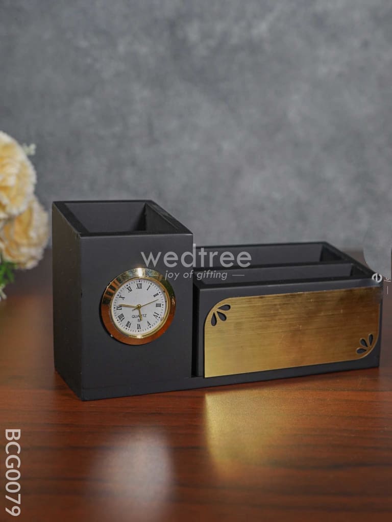 Mdf Pen Stand With Clock - Bcg0079 Organisers