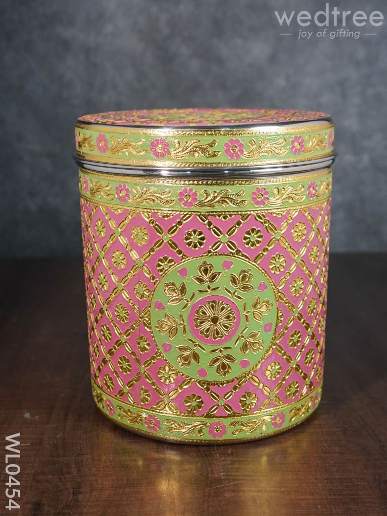 Minakari Dabba With Peacock Design Red Colour - 8.5 Inch Wl0454 Meenakari Containers