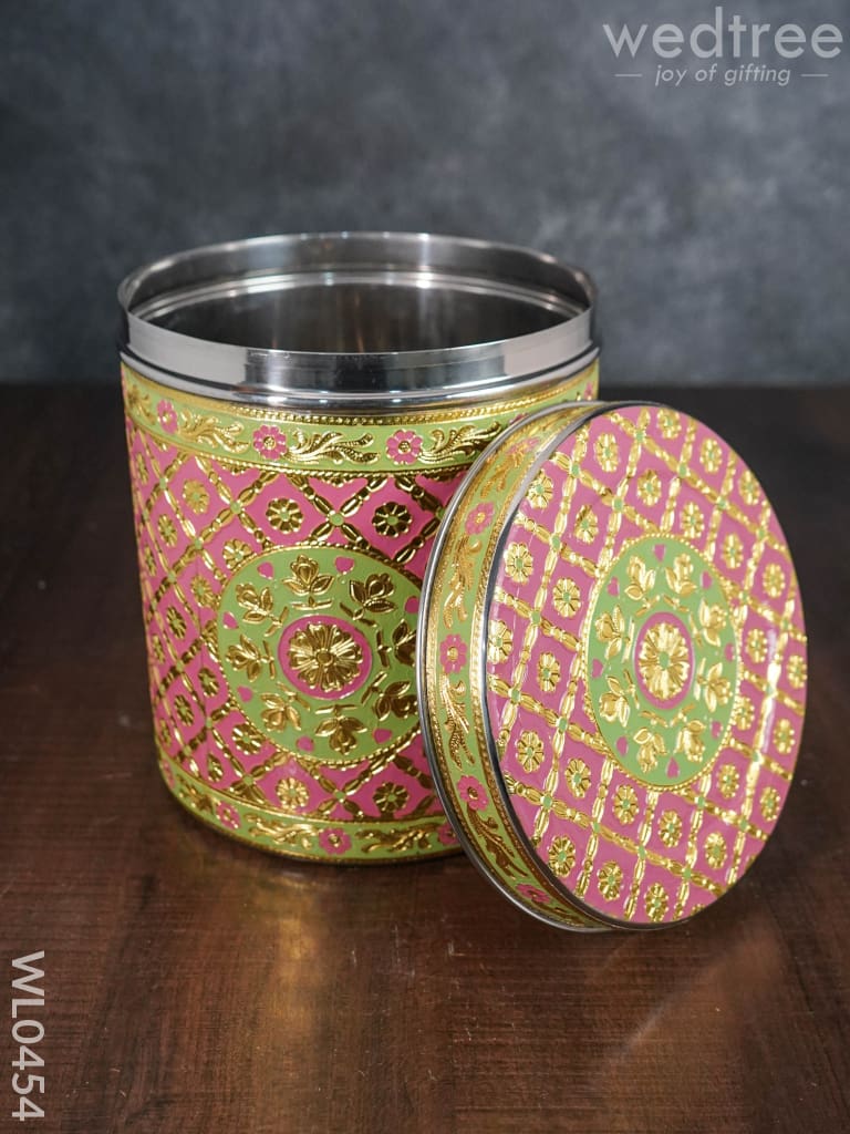 Minakari Dabba With Peacock Design Red Colour - 8.5 Inch Wl0454 Meenakari Containers