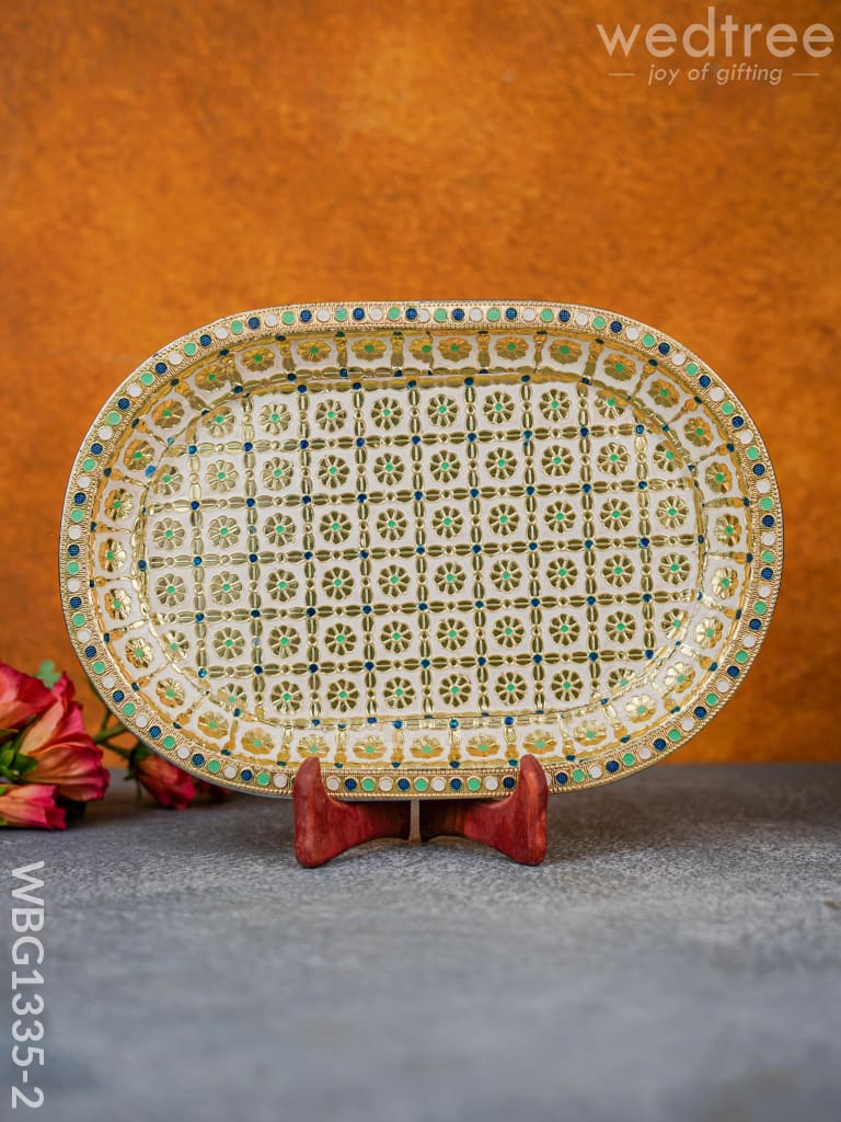 Meenakari Floral Oval Plate - Wbg1335 12 Inch Utensils