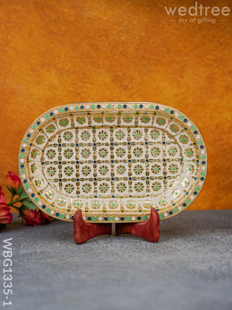 Meenakari Floral Oval Plate - Wbg1335 Utensils