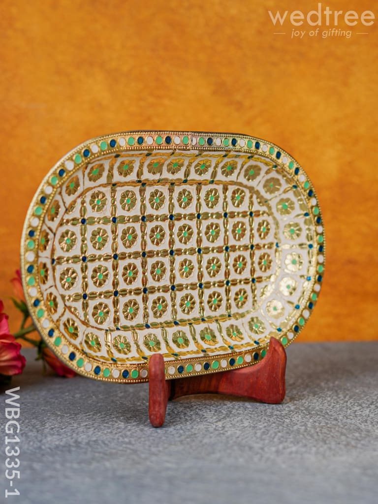 Meenakari Floral Oval Plate - Wbg1335 Utensils