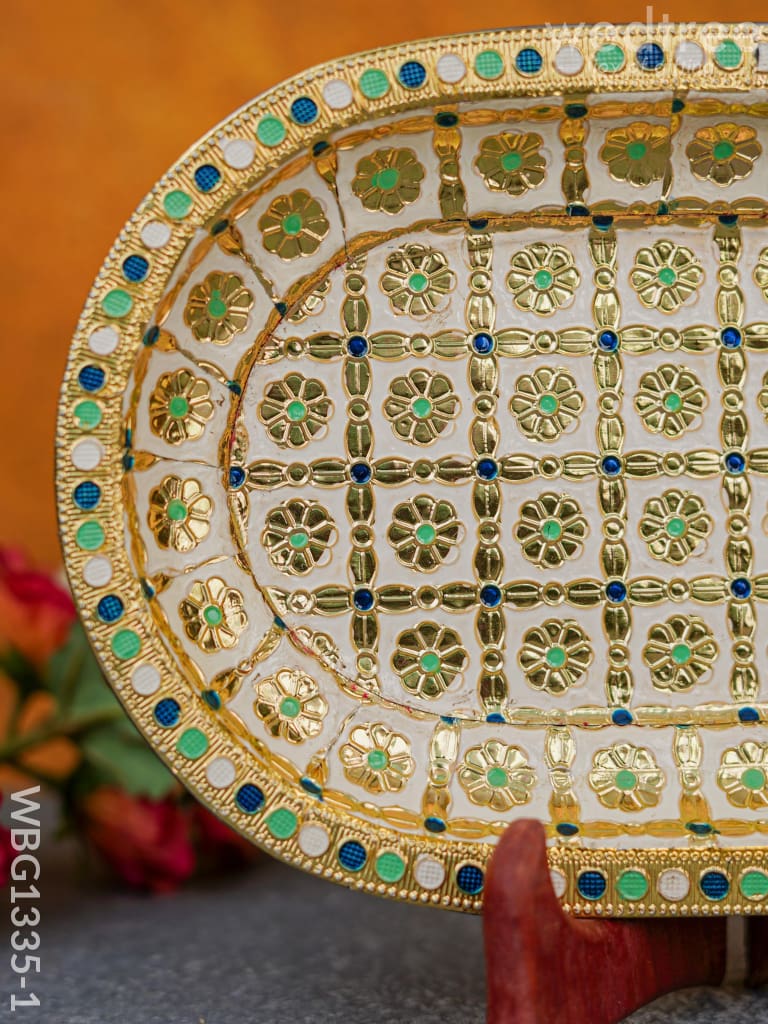 Meenakari Floral Oval Plate - Wbg1335 Utensils