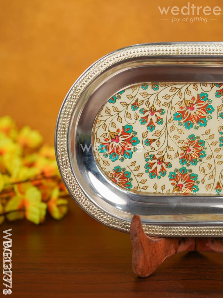 Meenakari Floral Oval Plate - Wbg1377 Trays & Plates Rg