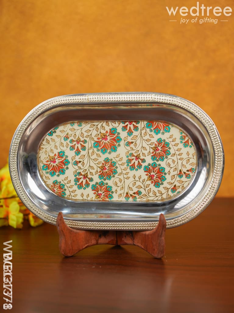 Meenakari Floral Oval Plate - Wbg1377 Trays & Plates Rg