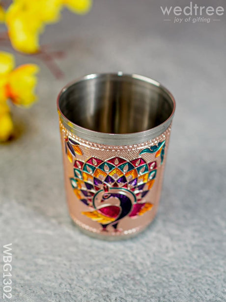 Meenakari Glass With Peacock Prints - Copper Finish Wbg1302 Utensils