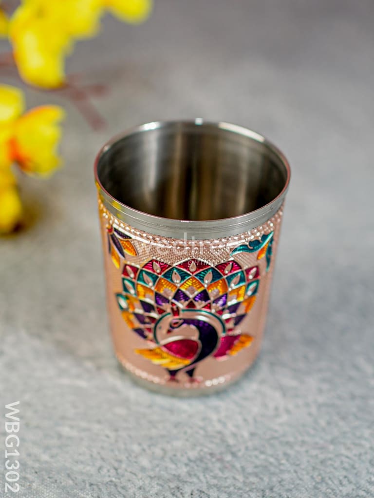 Meenakari Glass With Peacock Prints - Copper Finish Wbg1302 Utensils