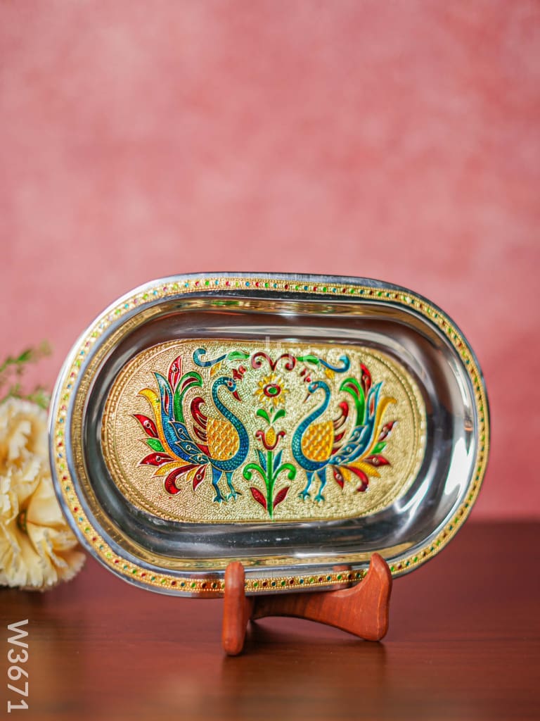 Meenakari Oval Plate 10 Inch - W3671 Trays & Plates