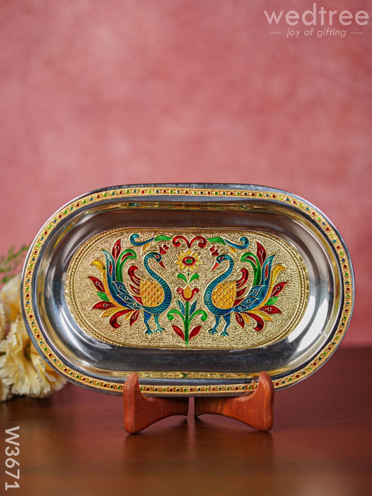 Meenakari Oval Plate 10 Inch - W3671 Trays & Plates