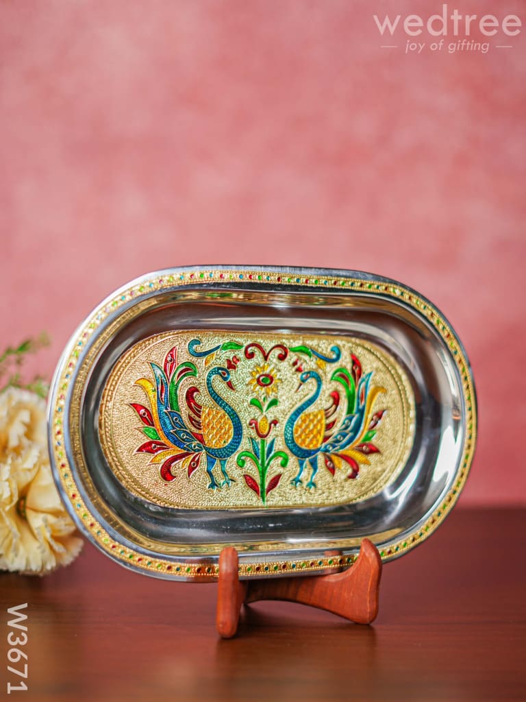 Meenakari Oval Plate 10 Inch - W3671 Trays & Plates