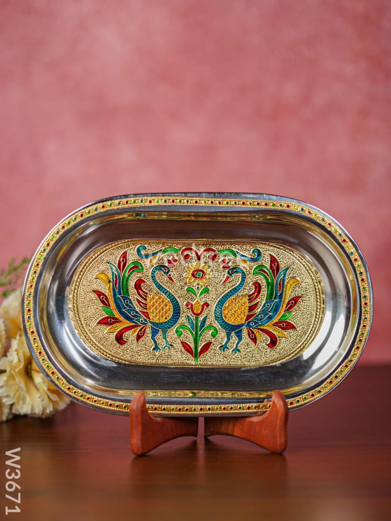 Meenakari Oval Plate 10 Inch - W3671 Trays & Plates