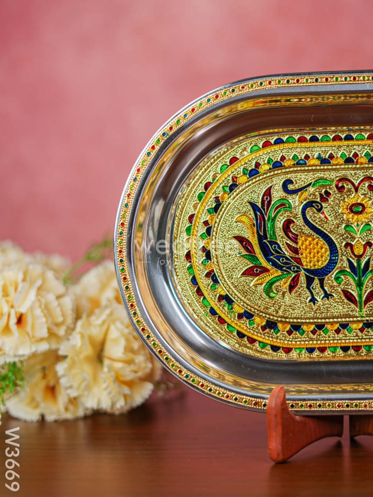 Meenakari Oval Plate 12 Inch - W3669 Trays & Plates