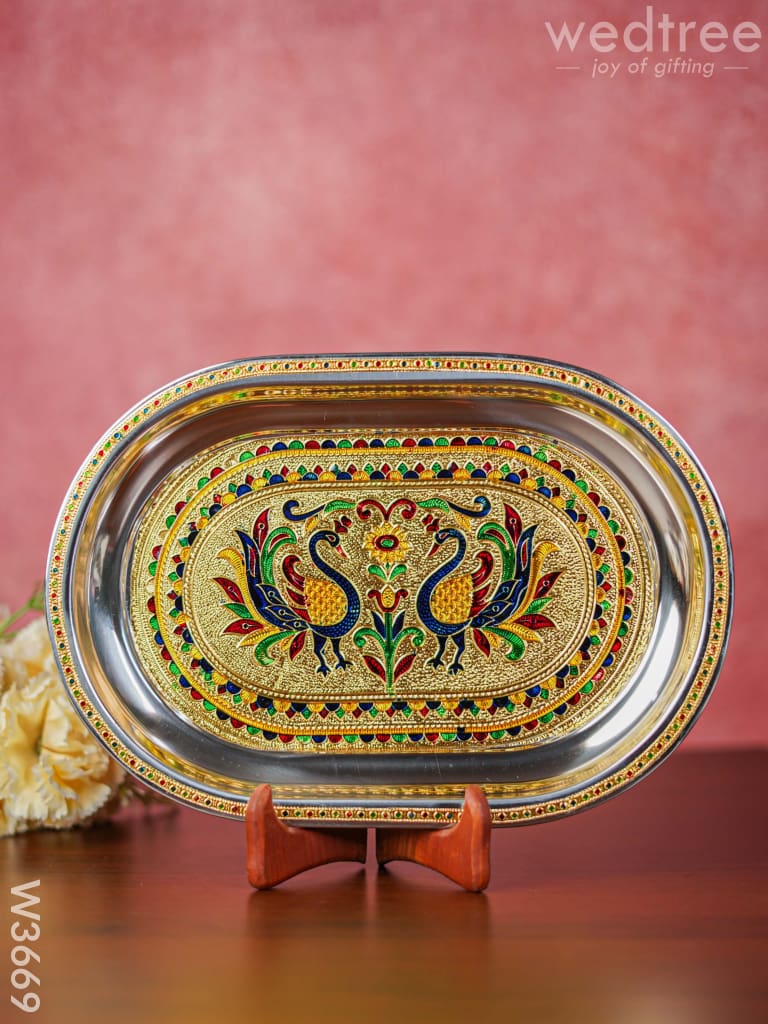 Meenakari Oval Plate 12 Inch - W3669 Trays & Plates