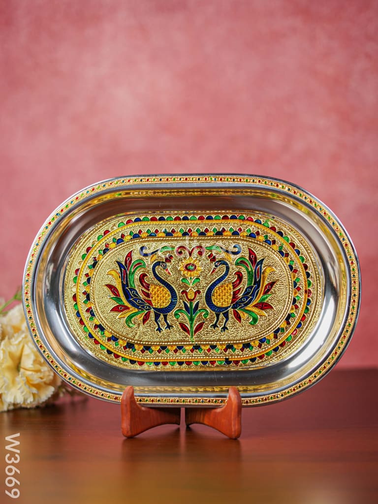 Meenakari Oval Plate 12 Inch - W3669 Trays & Plates