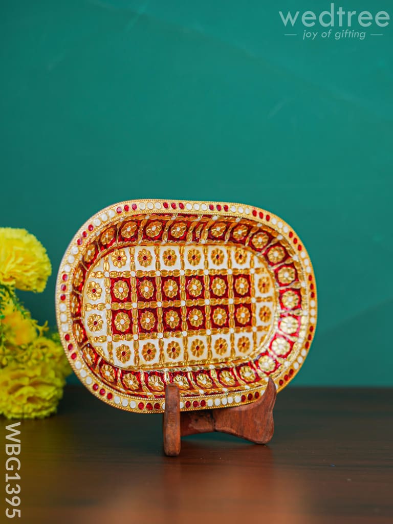 Meenakari Oval Plate Red And White Colour - Wbg1395 Trays & Plates