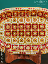 Meenakari Oval Plate Red And White Colour - Wbg1395 Trays & Plates