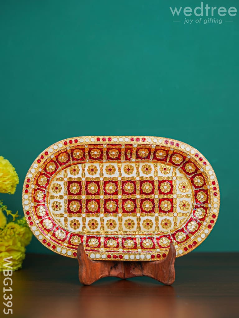 Meenakari Oval Plate Red And White Colour - Wbg1395 Trays & Plates