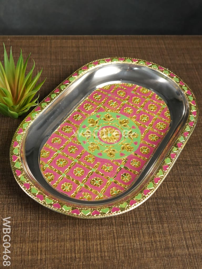 Meenakari Oval Plate With Floral Design - 11.5Inches Wbg0468 Trays & Plates