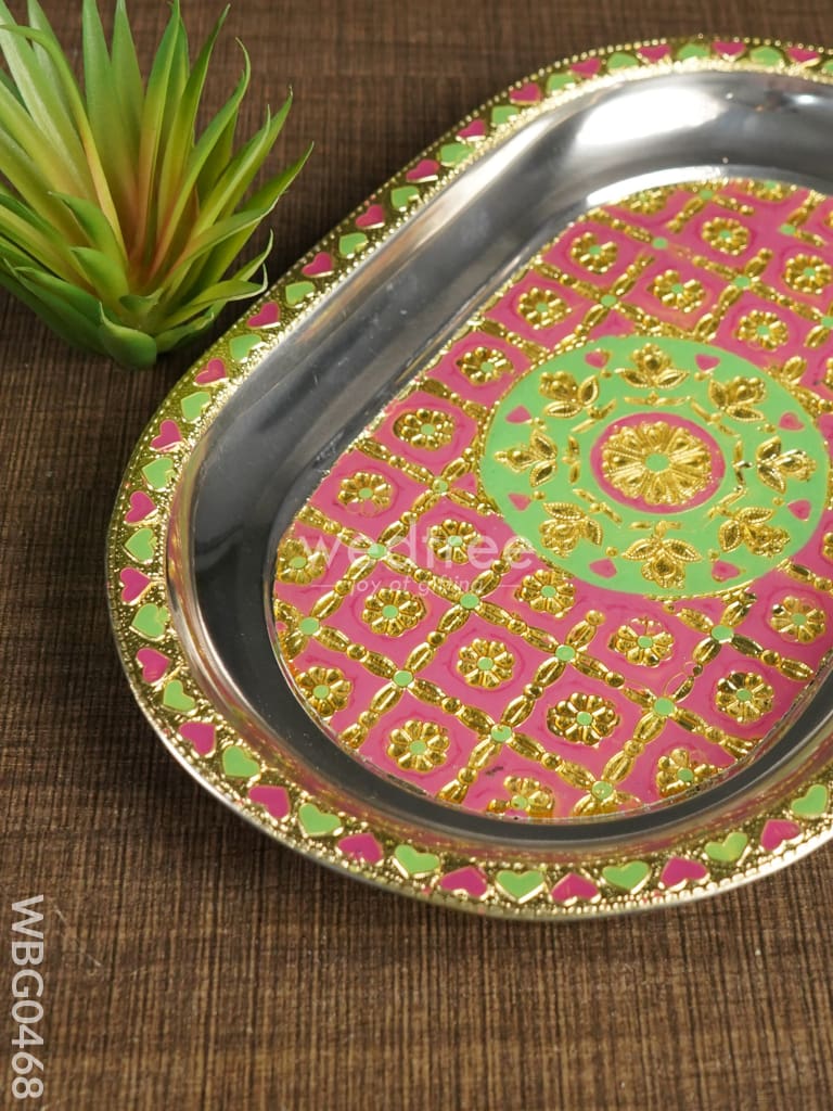 Meenakari Oval Plate With Floral Design - 11.5Inches Wbg0468 Trays & Plates