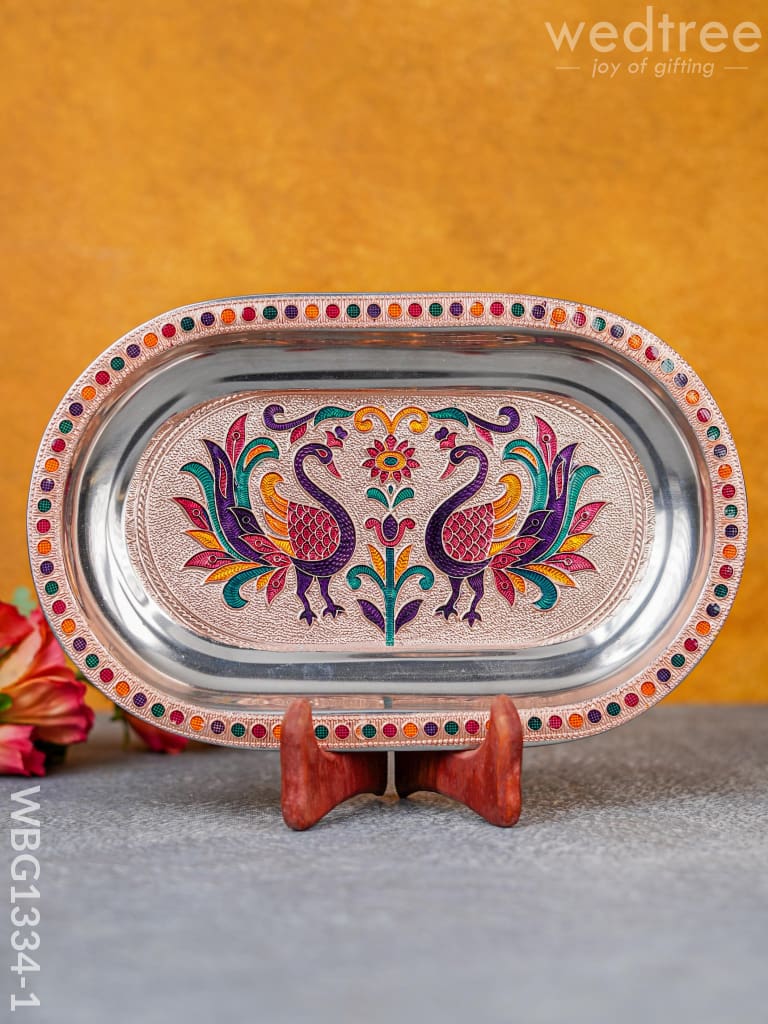 Meenakari Peacock Oval Plate - Wbg1334 10 Inch Utensils