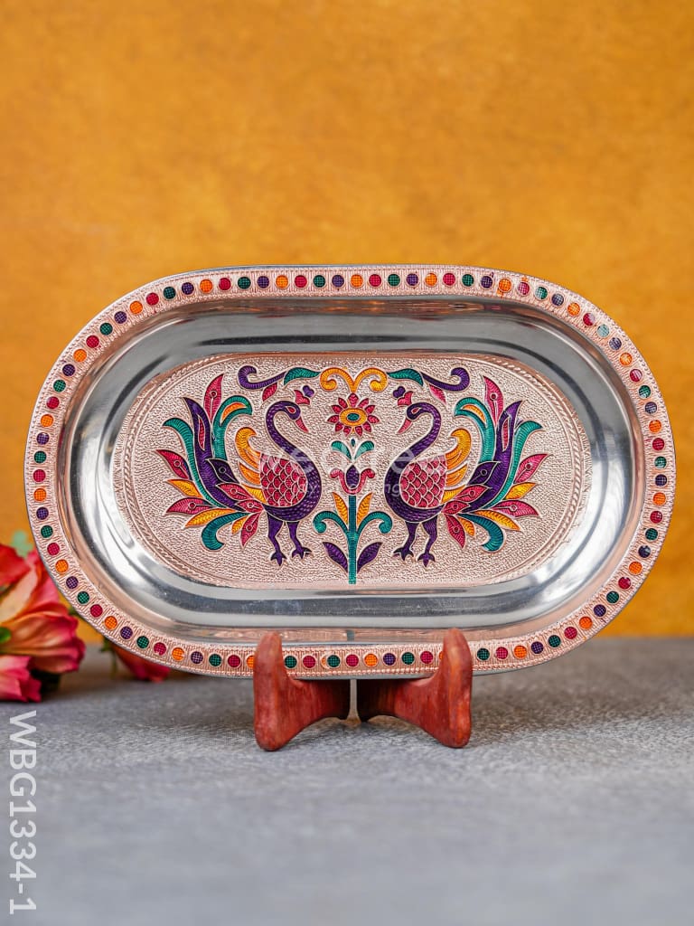 Meenakari Peacock Oval Plate - Wbg1334 10 Inch Utensils