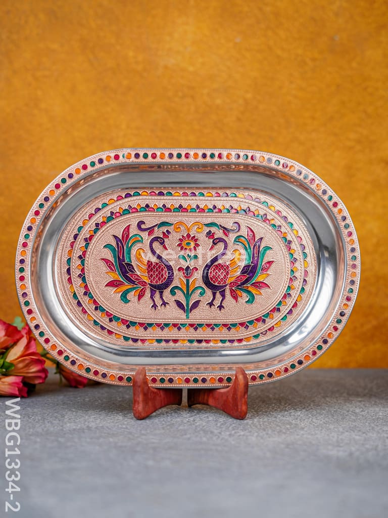 Meenakari Peacock Oval Plate - Wbg1334 12 Inch Utensils