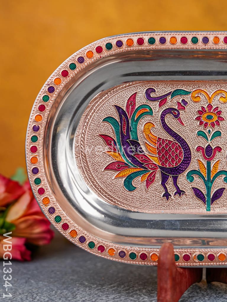 Meenakari Peacock Oval Plate - Wbg1334 Utensils