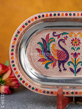 Meenakari Peacock Oval Plate - Wbg1334 Utensils