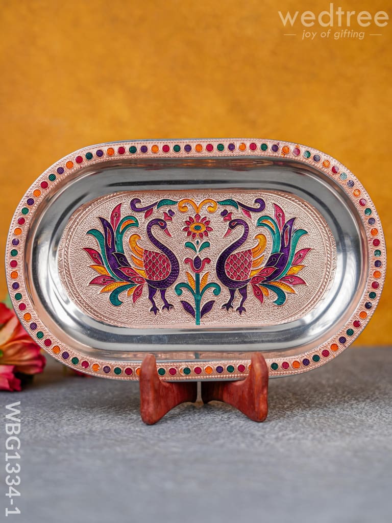 Meenakari Peacock Oval Plate - Wbg1334 Utensils