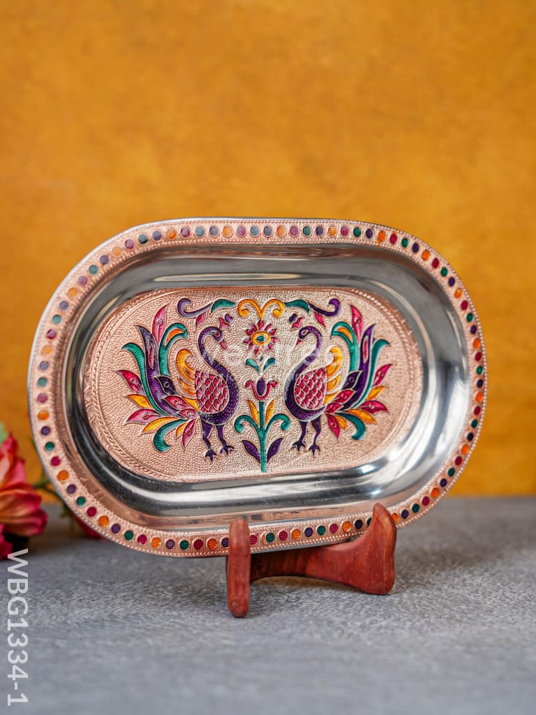 Meenakari Peacock Oval Plate - Wbg1334 Utensils