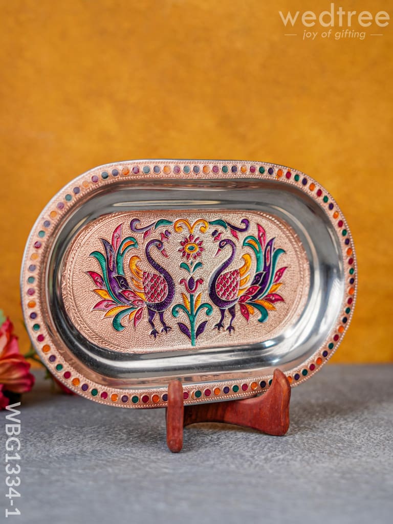 Meenakari Peacock Oval Plate - Wbg1334 Utensils