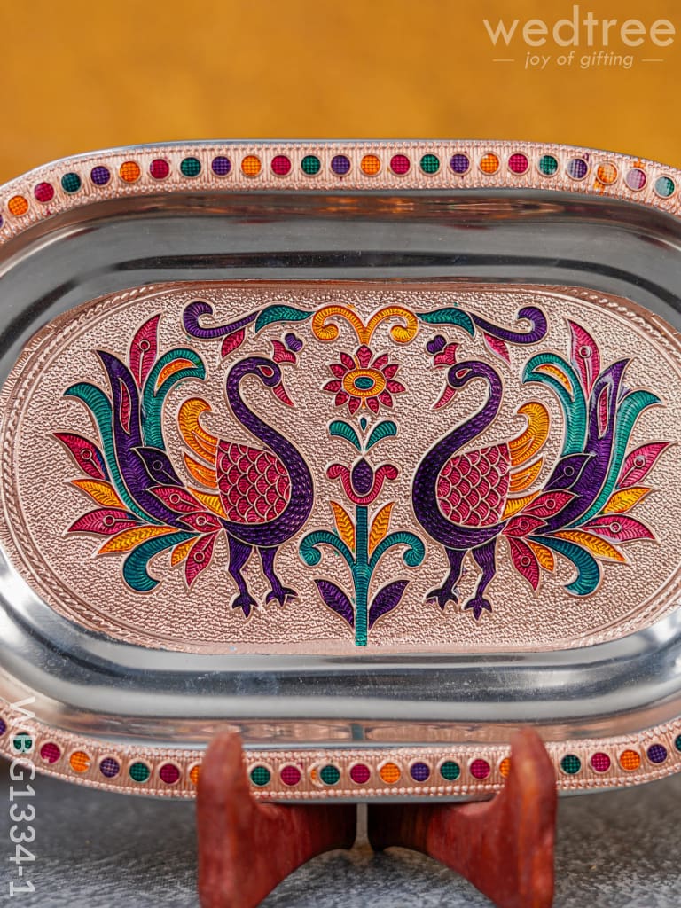 Meenakari Peacock Oval Plate - Wbg1334 Utensils