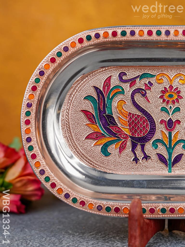 Meenakari Peacock Oval Plate - Wbg1334 Utensils