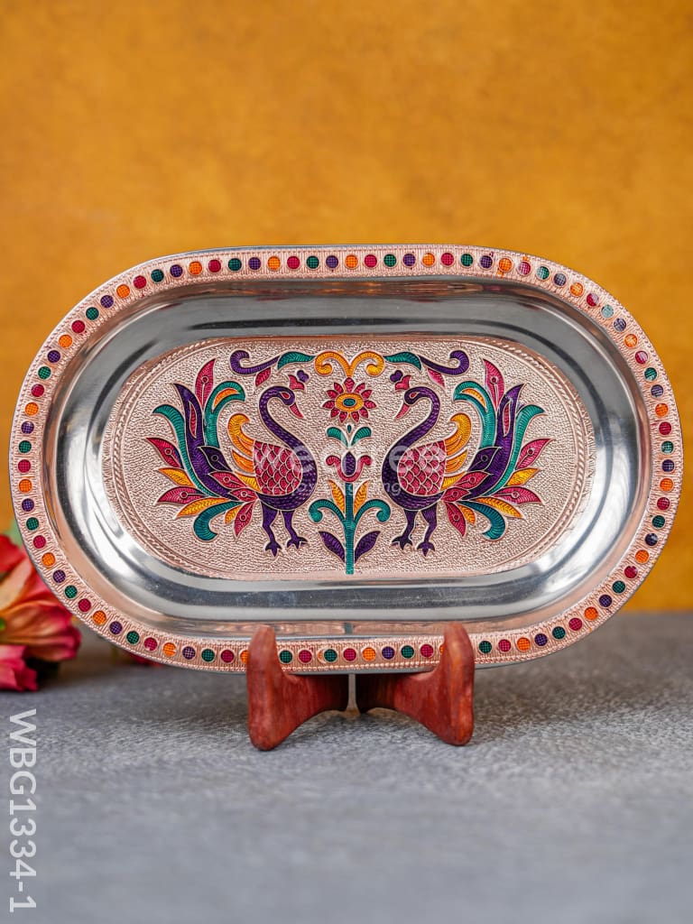 Meenakari Peacock Oval Plate - Wbg1334 Utensils