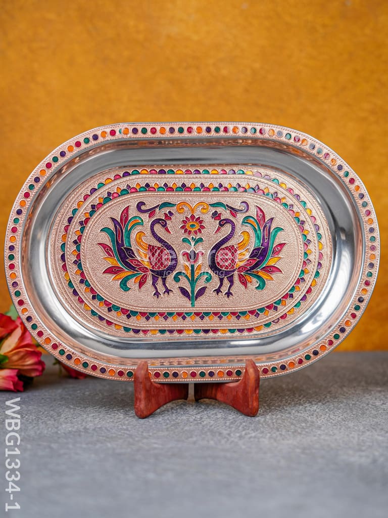 Meenakari Peacock Oval Plate - Wbg1334 Utensils