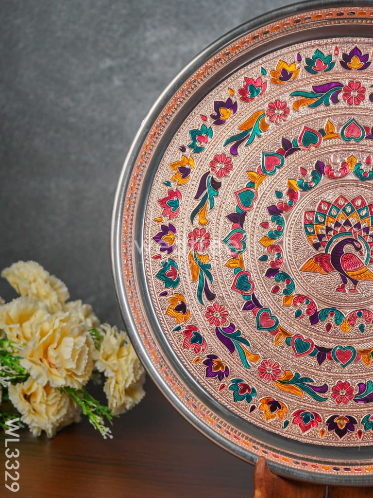 Meenakari Peacock Plate With Copper Finish - 13.5 Inch Wl3329 Trays & Plates