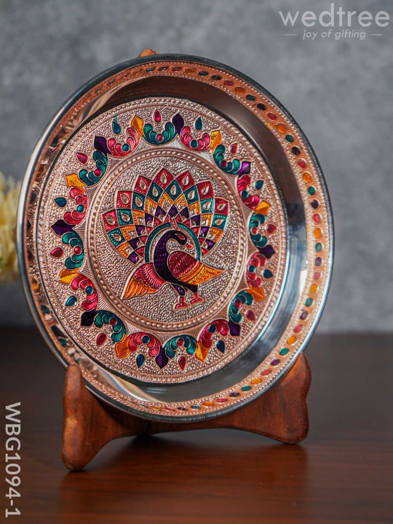 Meenakari Peacock Plate With Copper Finish - 7 Inch Wbg1094-1 Trays & Plates