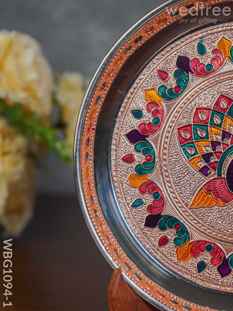 Meenakari Peacock Plate With Copper Finish - 7 Inch Wbg1094-1 Trays & Plates