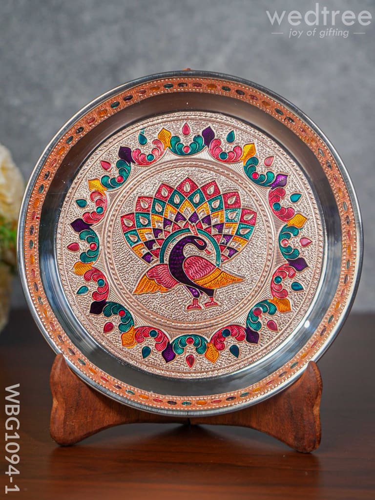 Meenakari Peacock Plate With Copper Finish - 7 Inch Wbg1094-1 Trays & Plates